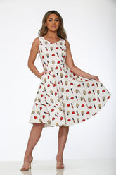 White Red Lipstick Swing Dress