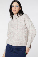 Space Dye Cable Boxy Knit Wool Sweater