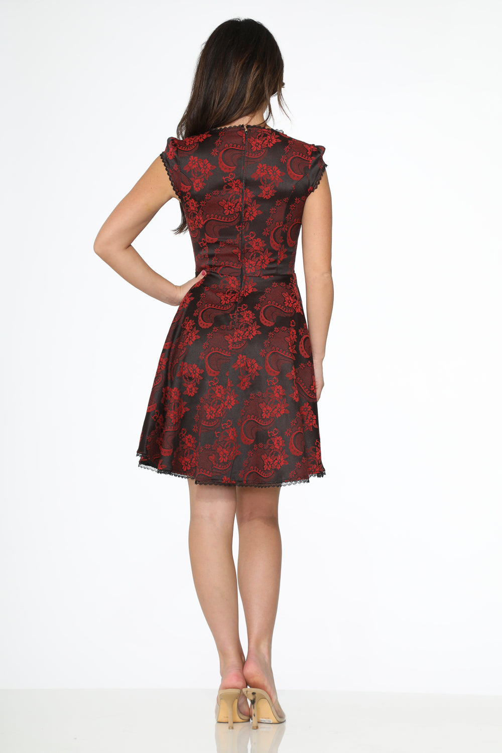 Red Brocade Gothic Swing Dress
