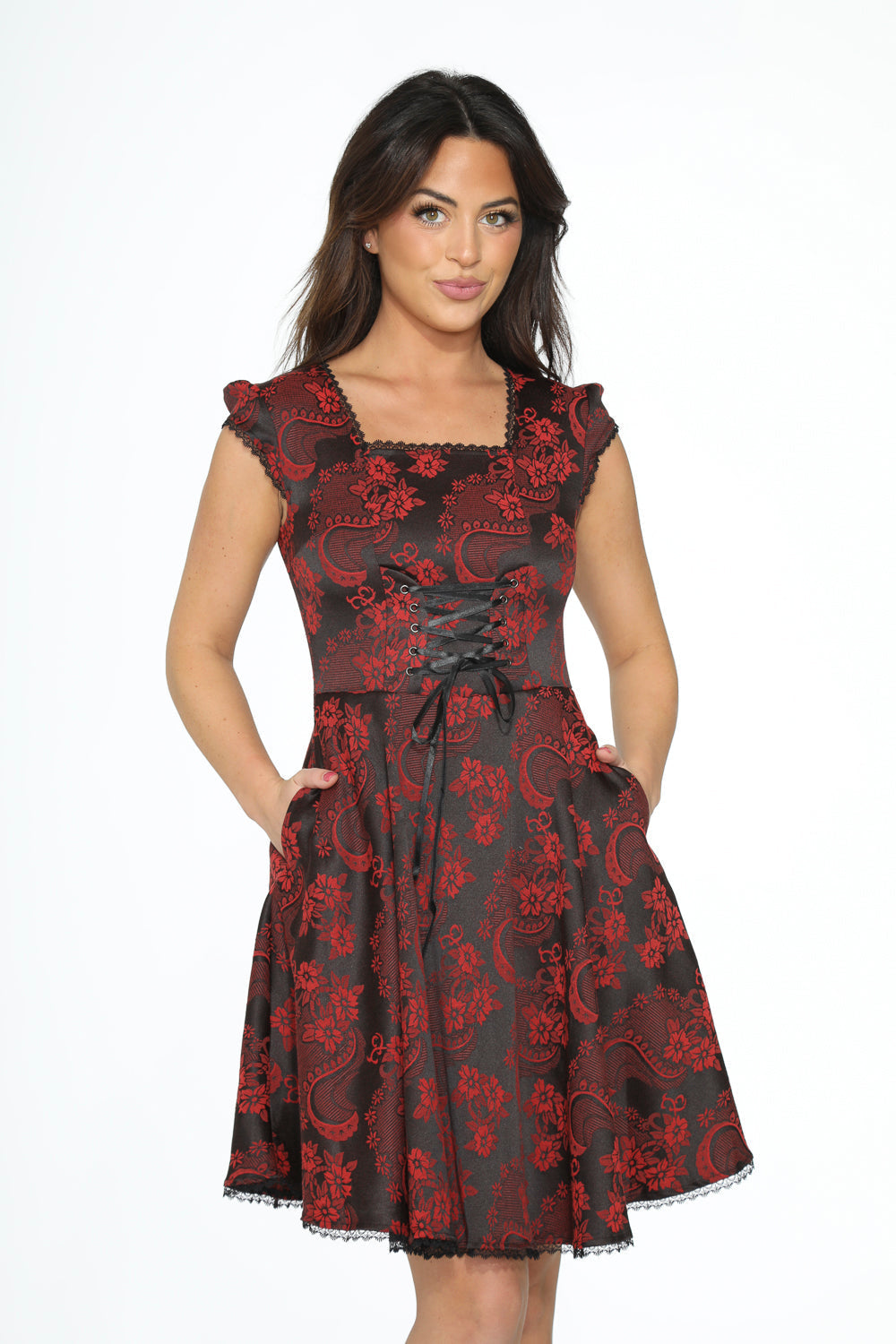 Red Brocade Gothic Swing Dress