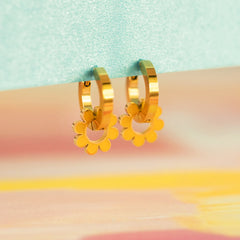 Yellow Flower Huggie Hoop Charms